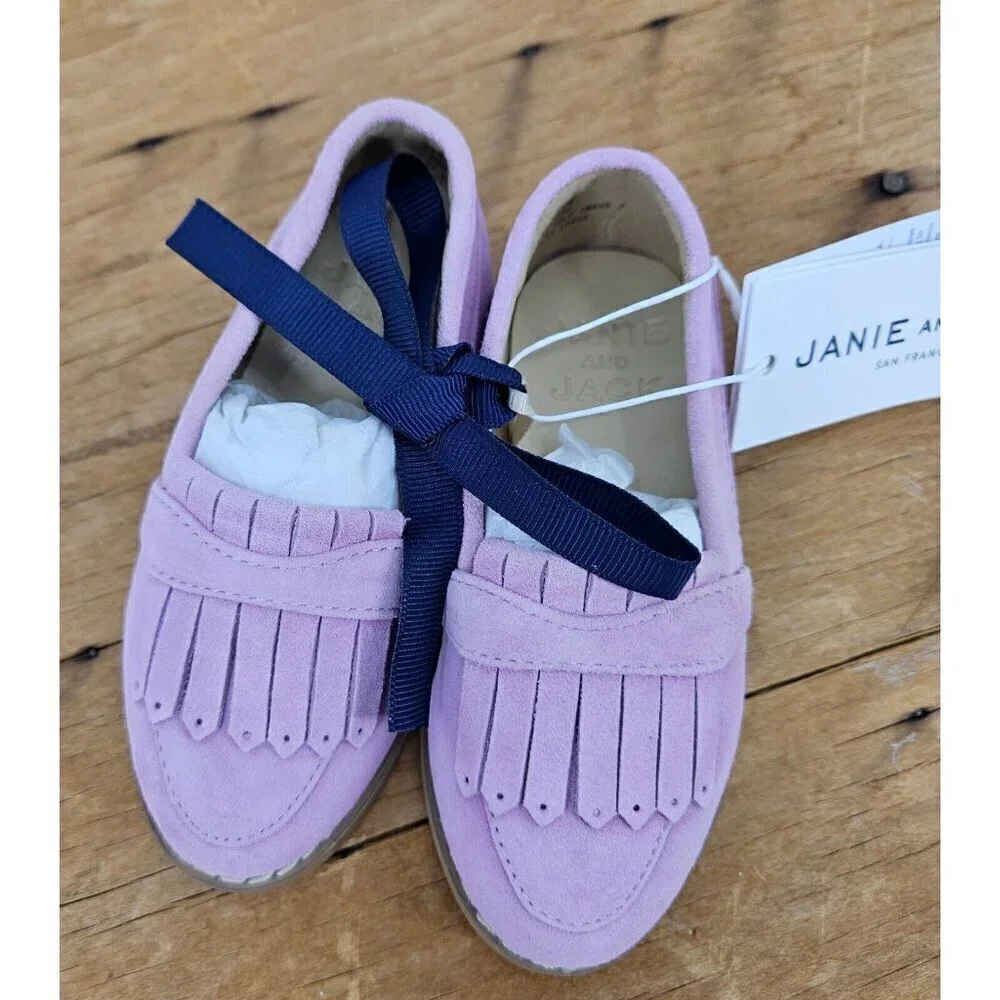 New Janie and Jack Pink Suede Loafers Girls 4 Fringe Leather
